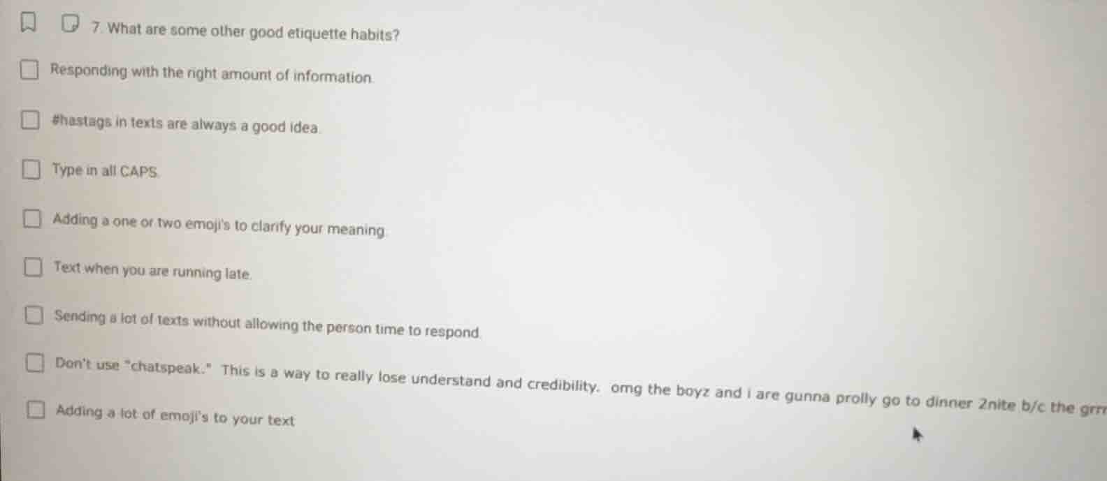 7. what are some other good etiquette habits? responding with the right…