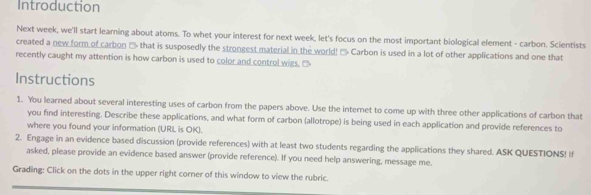 introduction next week, well start learning about atoms. to whet your i…