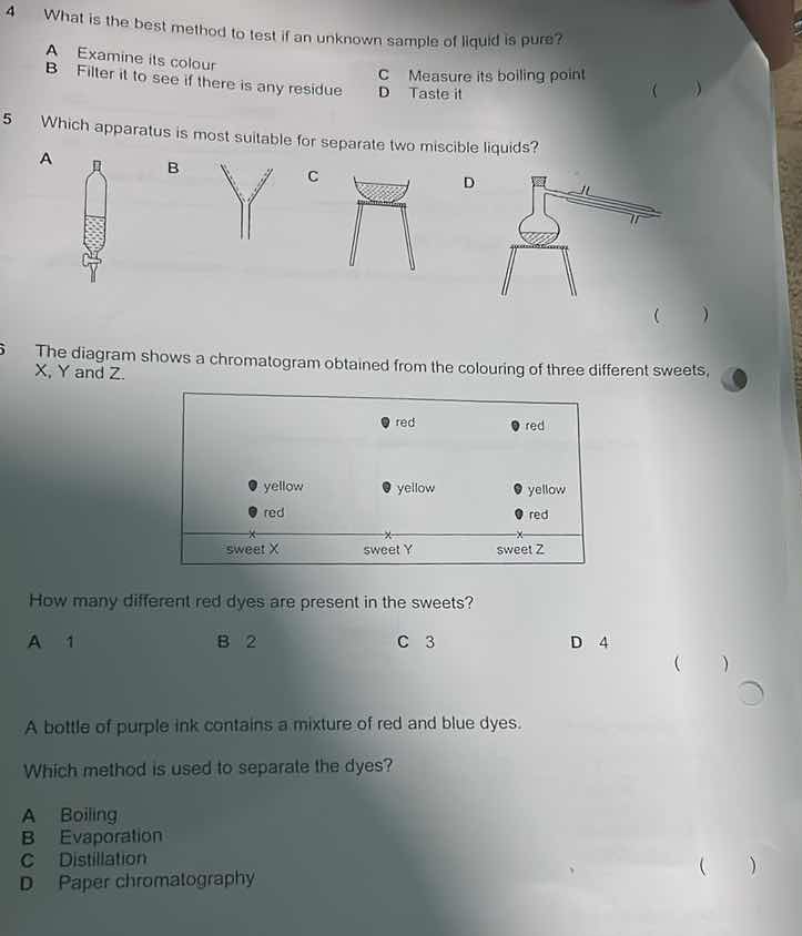 4 what is the best method to test if an unknown sample of liquid is pur…