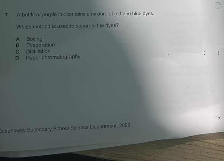 7 a bottle of purple ink contains a mixture of red and blue dyes. which…
