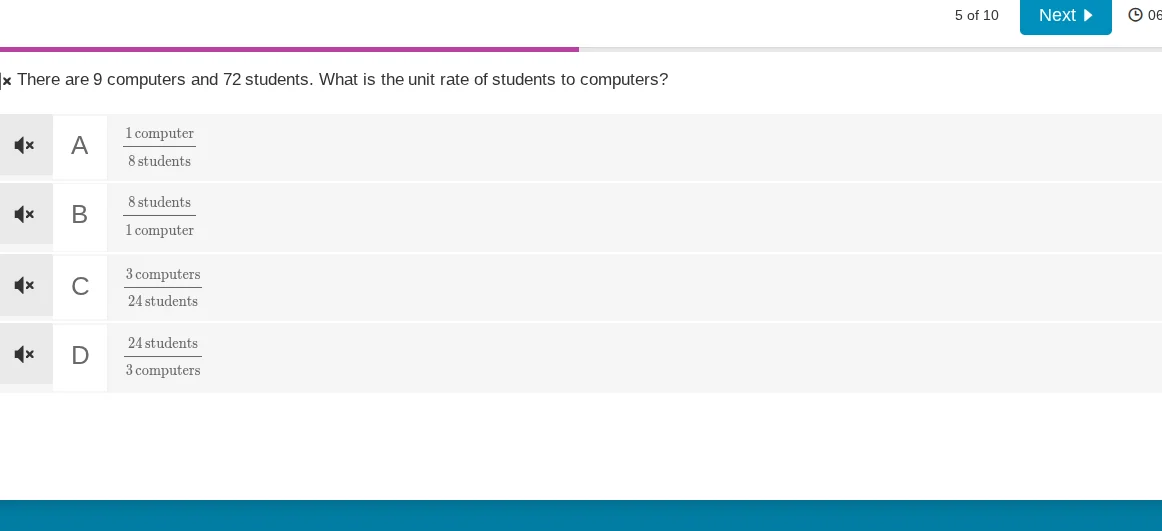 there are 9 computers and 72 students. what is the unit rate of student…
