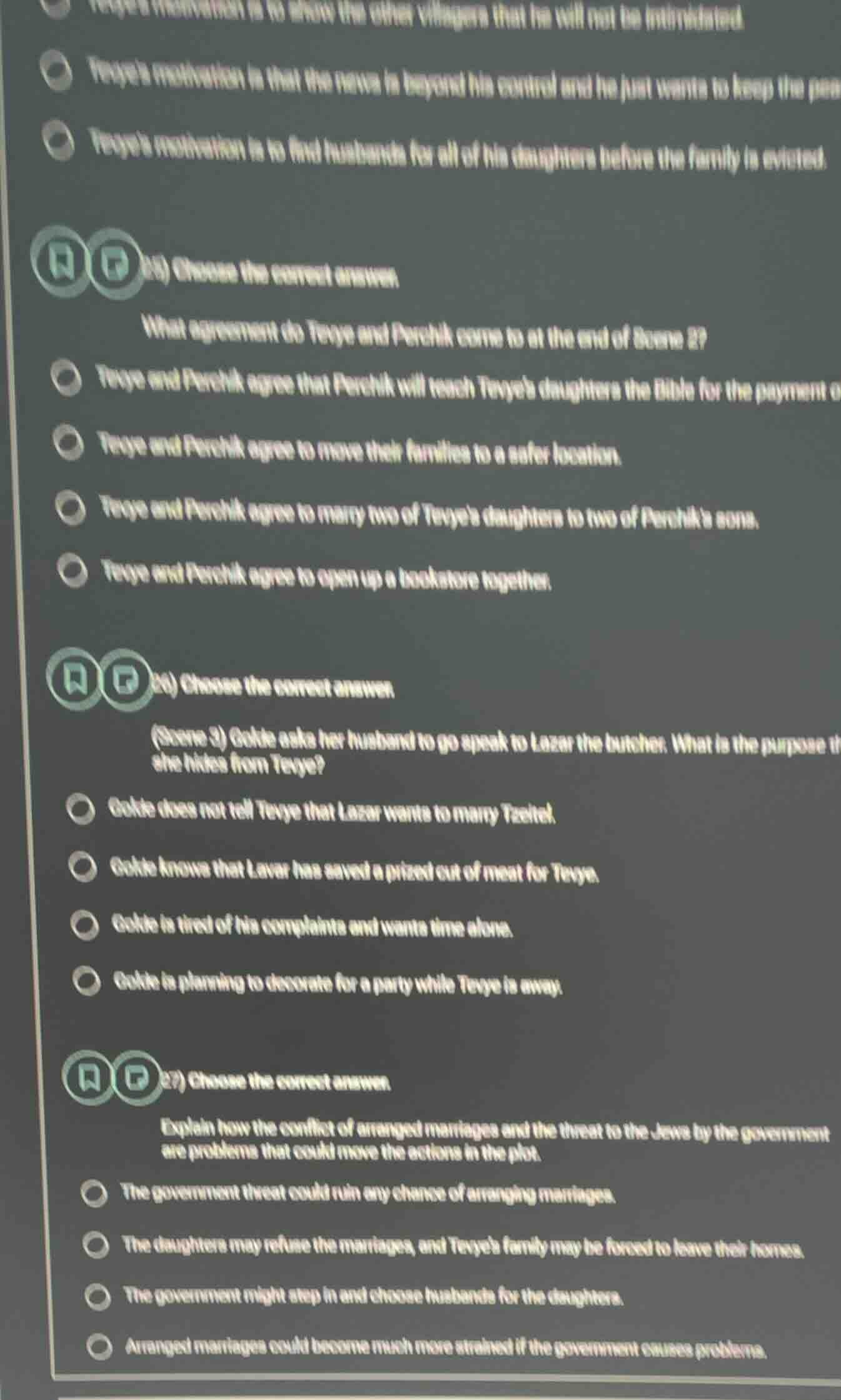 1) choose the correct answer what agreement do tevye and perchik come t…