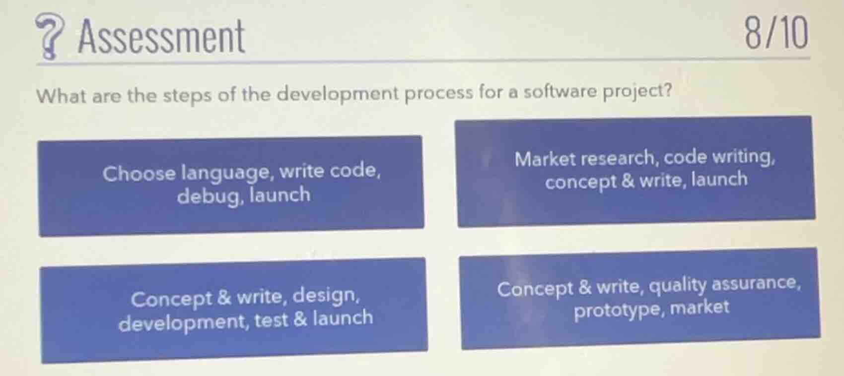assessment what are the steps of the development process for a software…