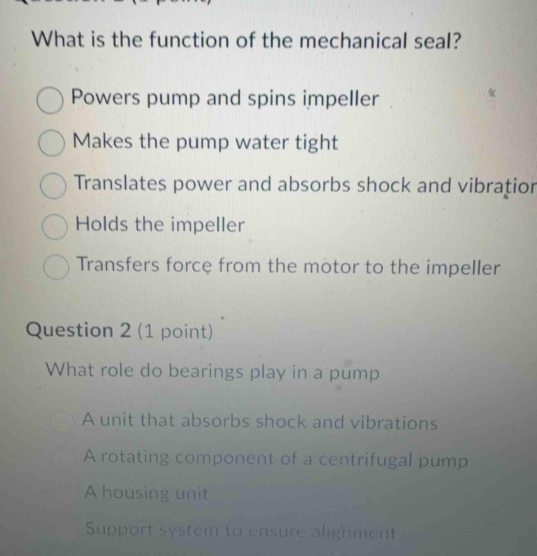 what is the function of the mechanical seal? powers pump and spins impe…