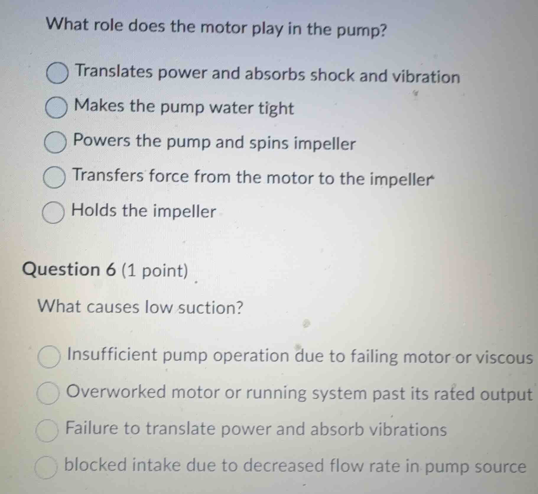 what role does the motor play in the pump? translates power and absorbs…