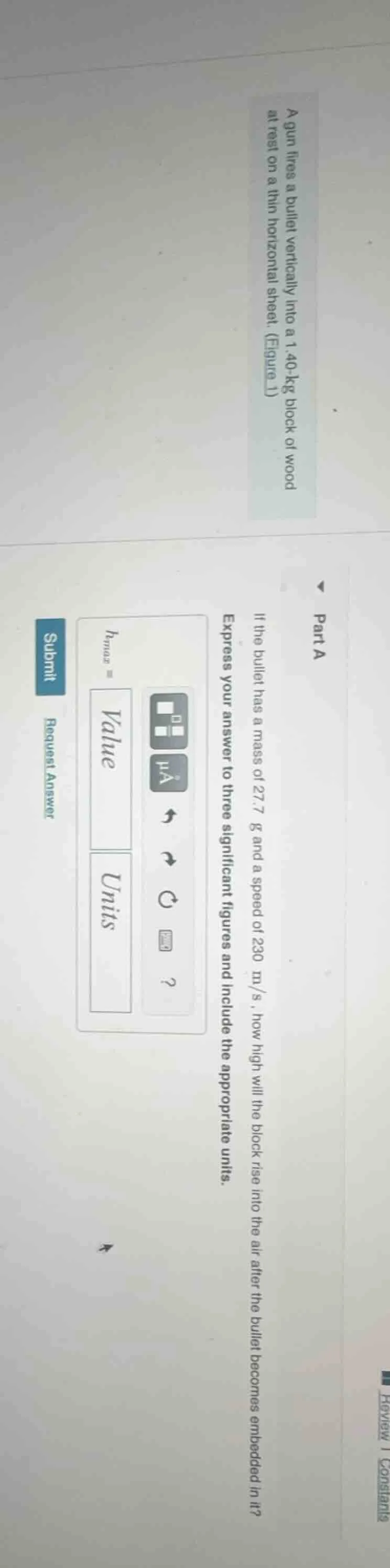 a gun fires a bullet vertically into a 1.40-kg block of wood at rest on…