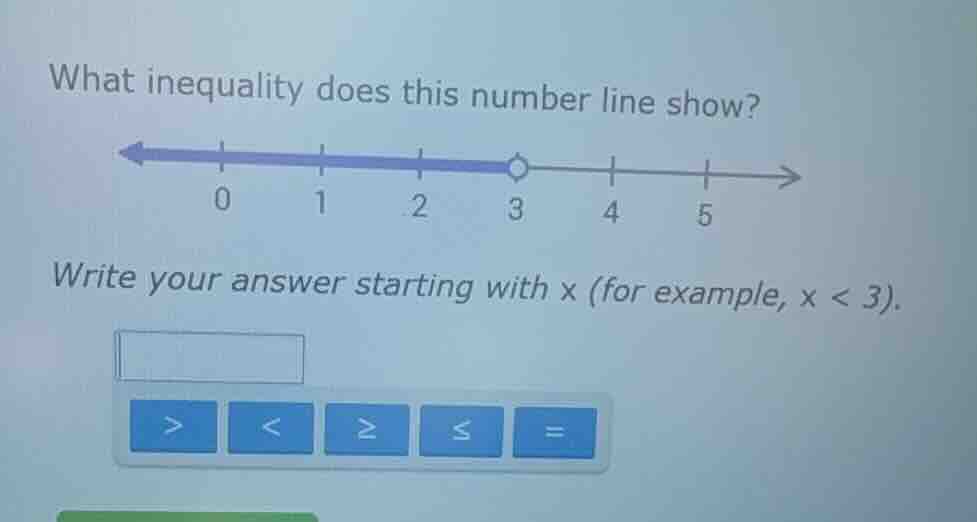 what inequality does this number line show? 0 1 2 3 4 5 write your answ…