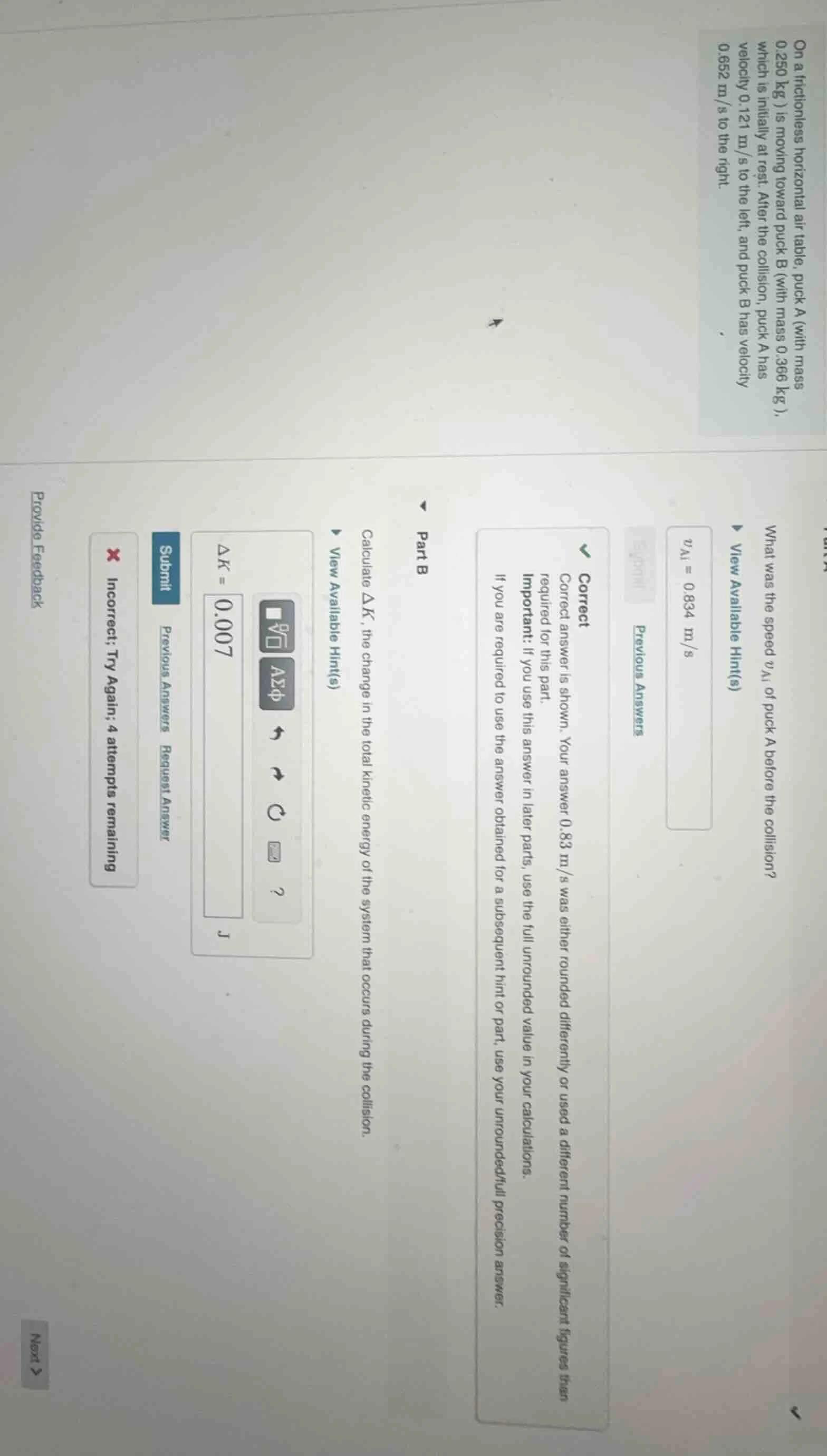 on a frictionless horizontal air table, puck a (with mass 0.250 kg) is …