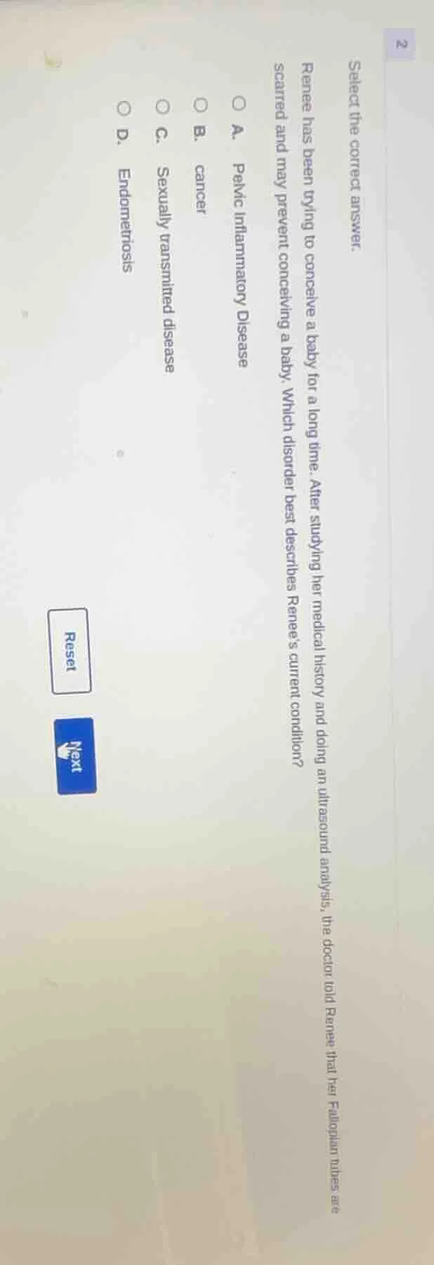 select the correct answer. renee has been trying to conceive a baby for…