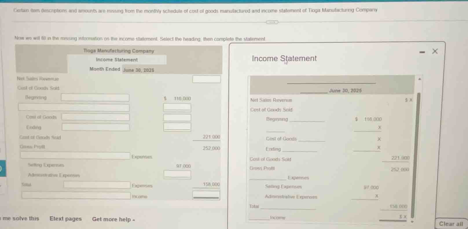 certain item descriptions and amounts are missing from the monthly sche…