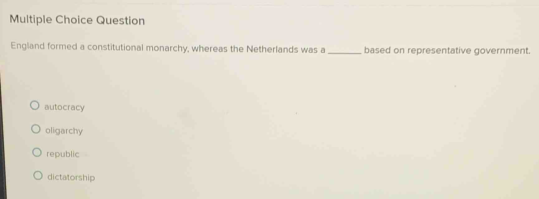 multiple choice question england formed a constitutional monarchy, wher…