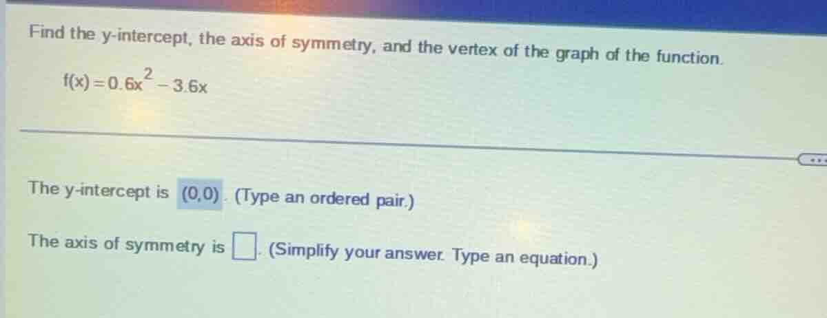 find the y - intercept, the axis of symmetry, and the vertex of the gra…