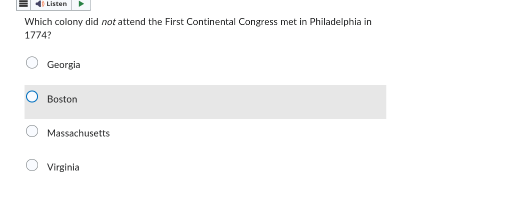 which colony did not attend the first continental congress met in phila…