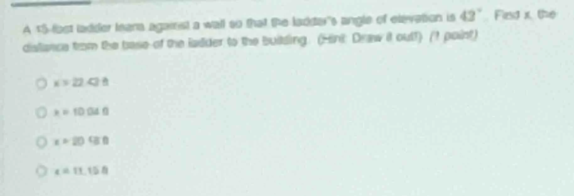 a 15-foot ladder leans against a wall so that the ladder’s angle of ele…