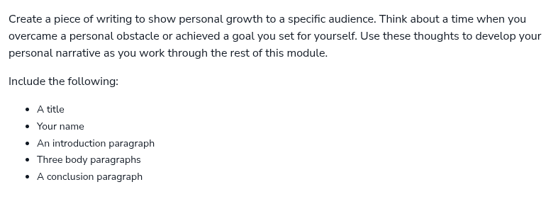 create a piece of writing to show personal growth to a specific audienc…