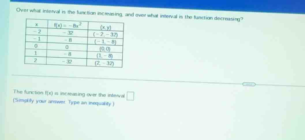 over what interval is the function increasing, and over what interval i…