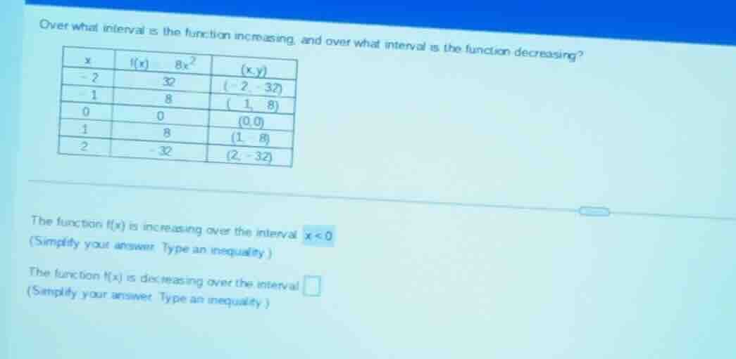 over what interval is the function increasing, and over what interval i…