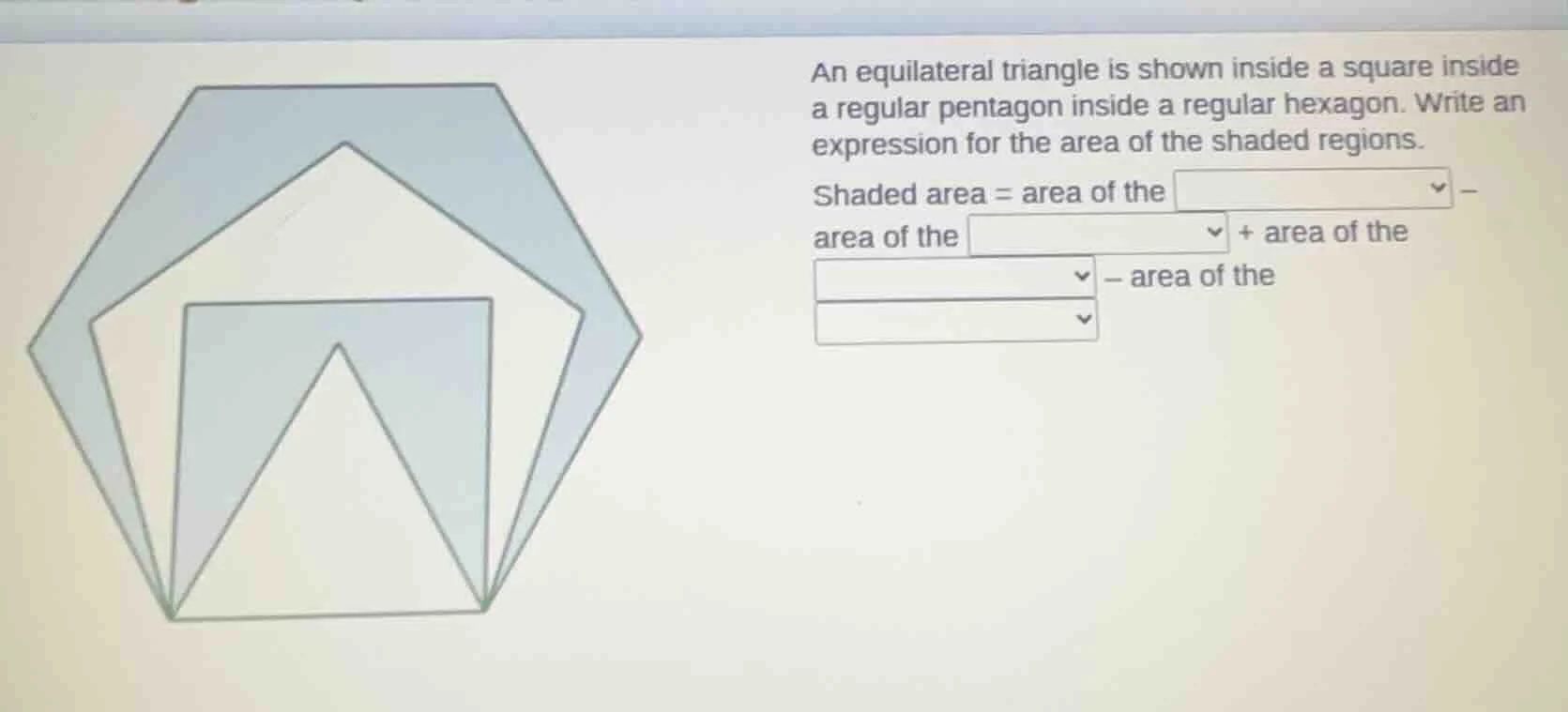 an equilateral triangle is shown inside a square inside a regular penta…
