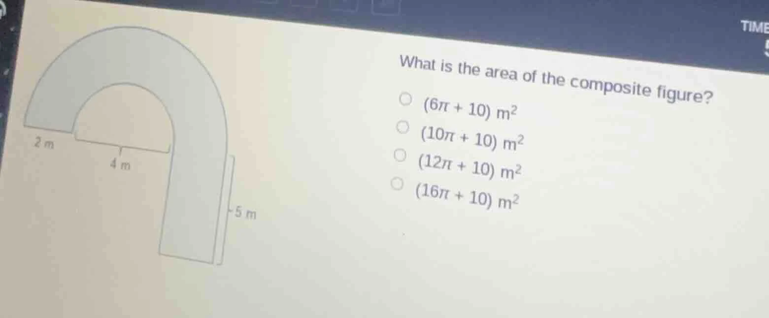 what is the area of the composite figure?\\(\\boldsymbol{(6\\pi + 10)}\…