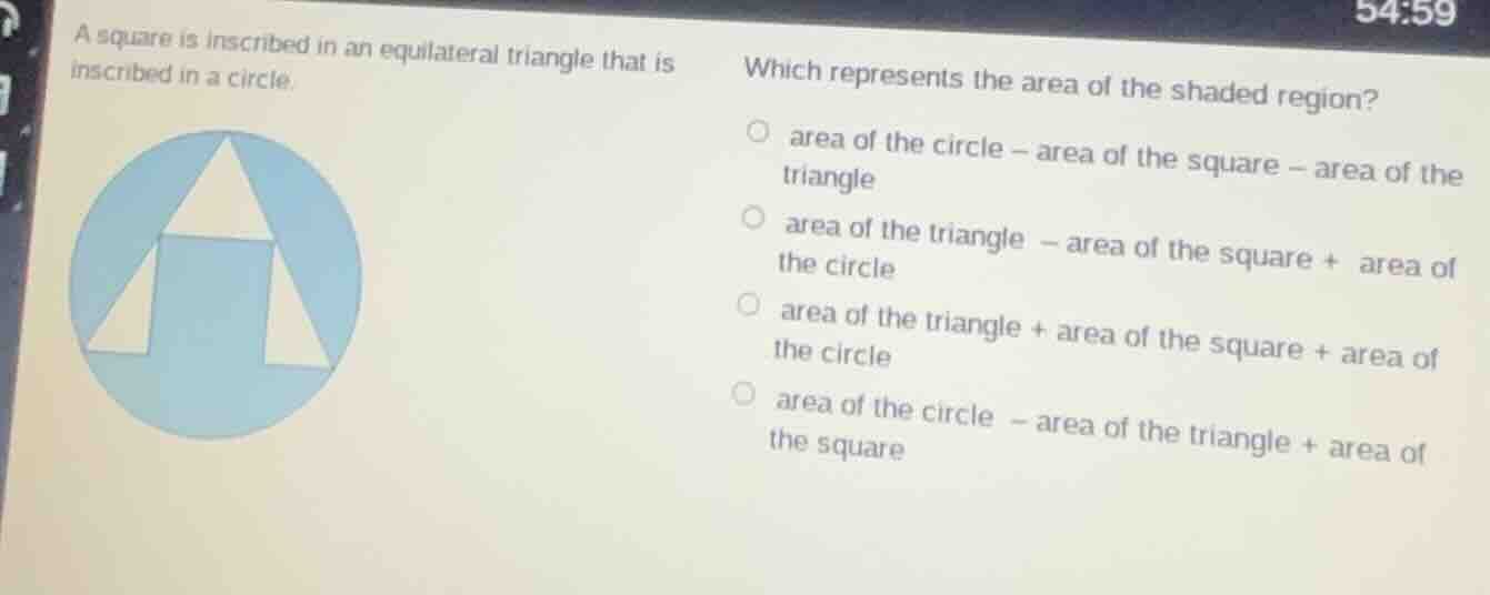 a square is inscribed in an equilateral triangle that is inscribed in a…