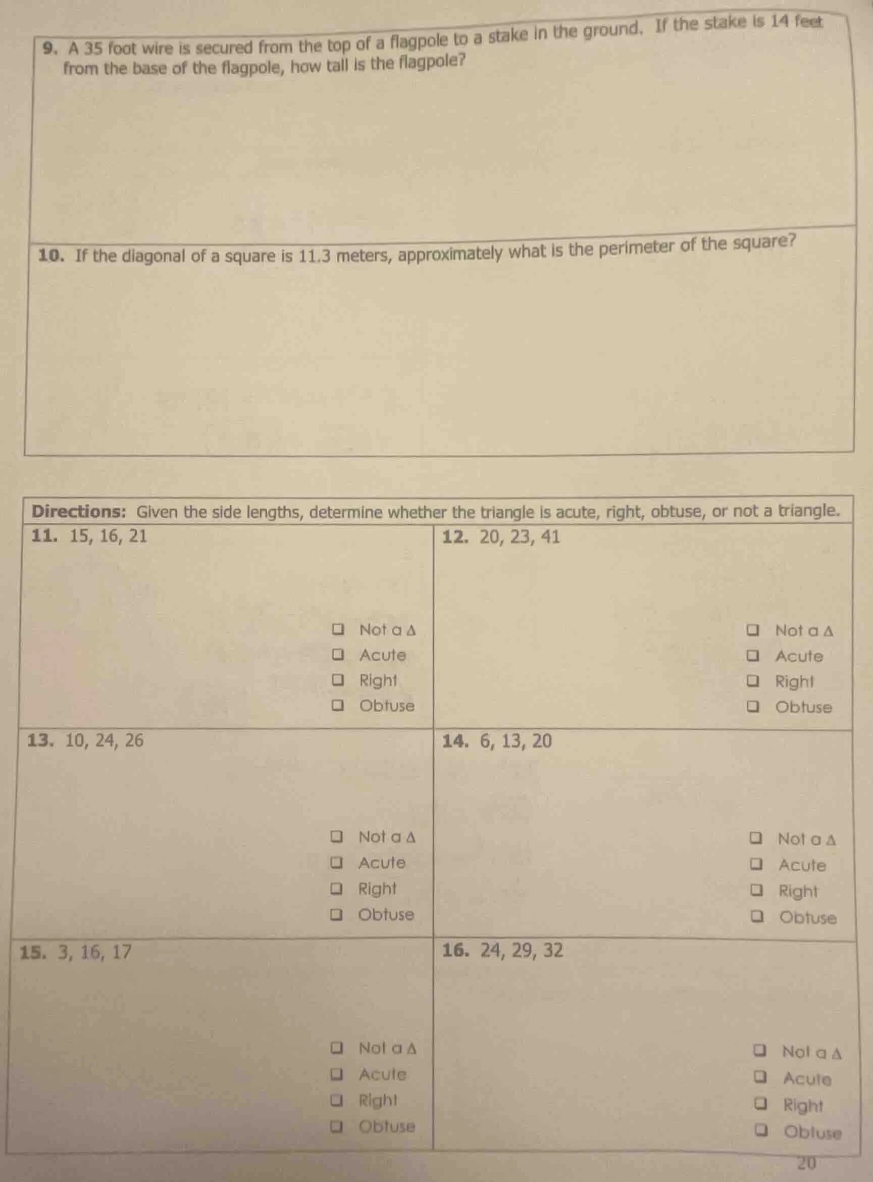9. a 35 foot wire is secured from the top of a flagpole to a stake in t…