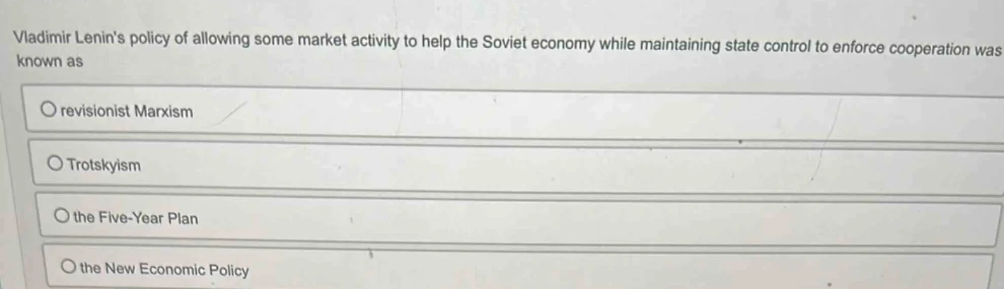 vladimir lenins policy of allowing some market activity to help the sov…