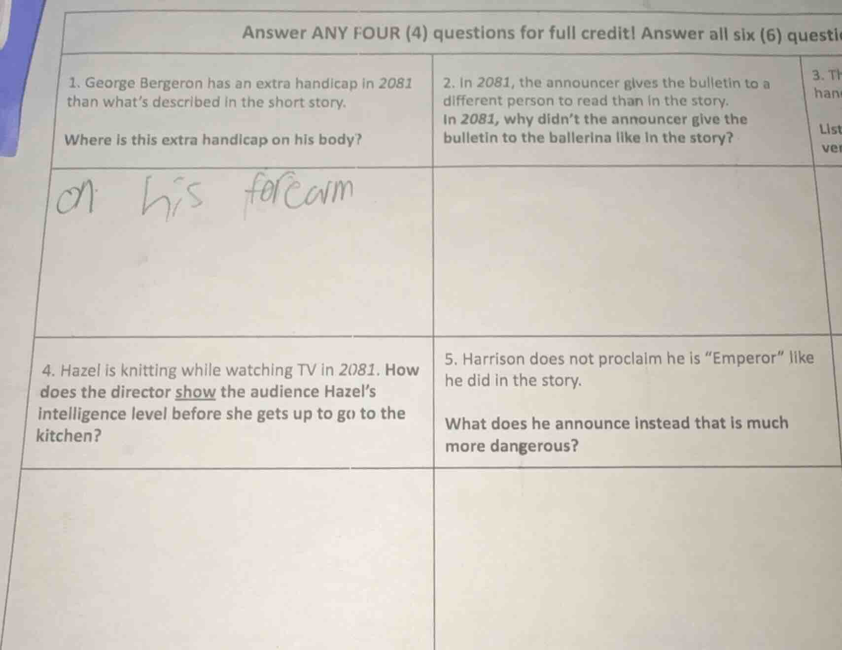 answer any four (4) questions for full credit! answer all six (6) quest…