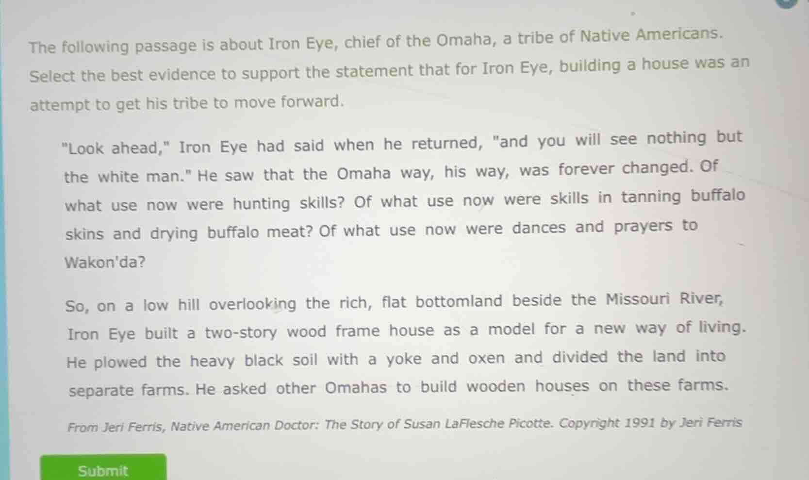 the following passage is about iron eye, chief of the omaha, a tribe of…