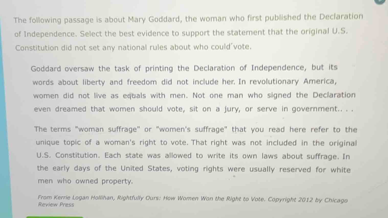 the following passage is about mary goddard, the woman who first publis…