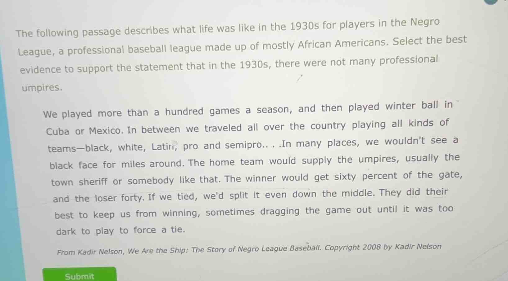 the following passage describes what life was like in the 1930s for pla…