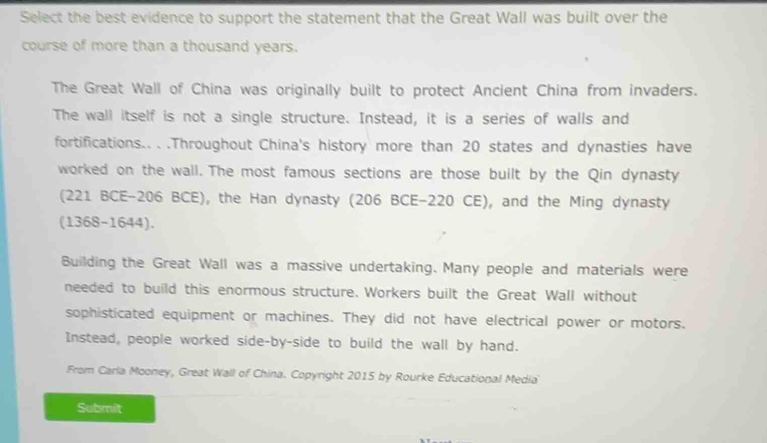 select the best evidence to support the statement that the great wall w…