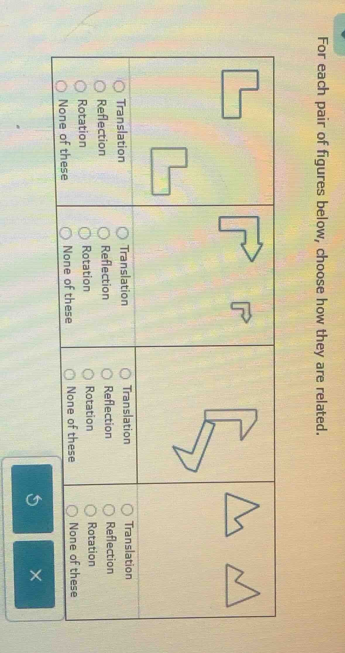for each pair of figures below, choose how they are related. translatio…