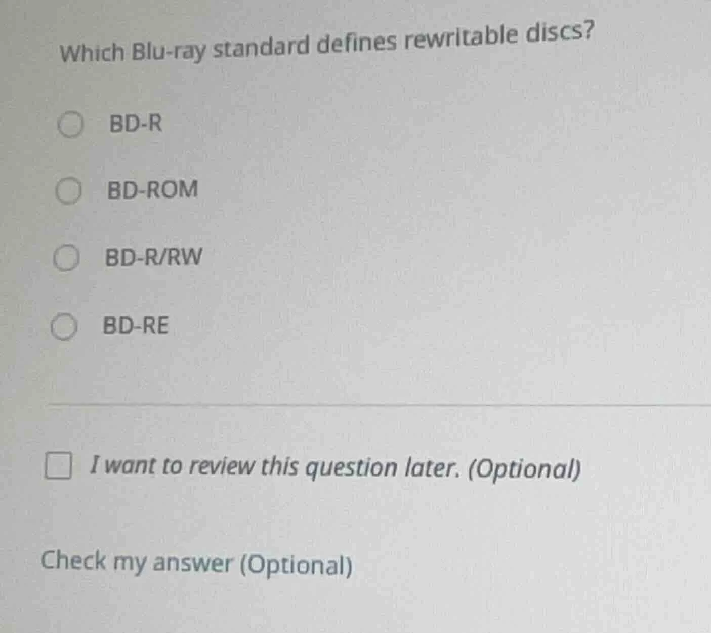 which blu - ray standard defines rewritable discs? bd - r bd - rom bd -…