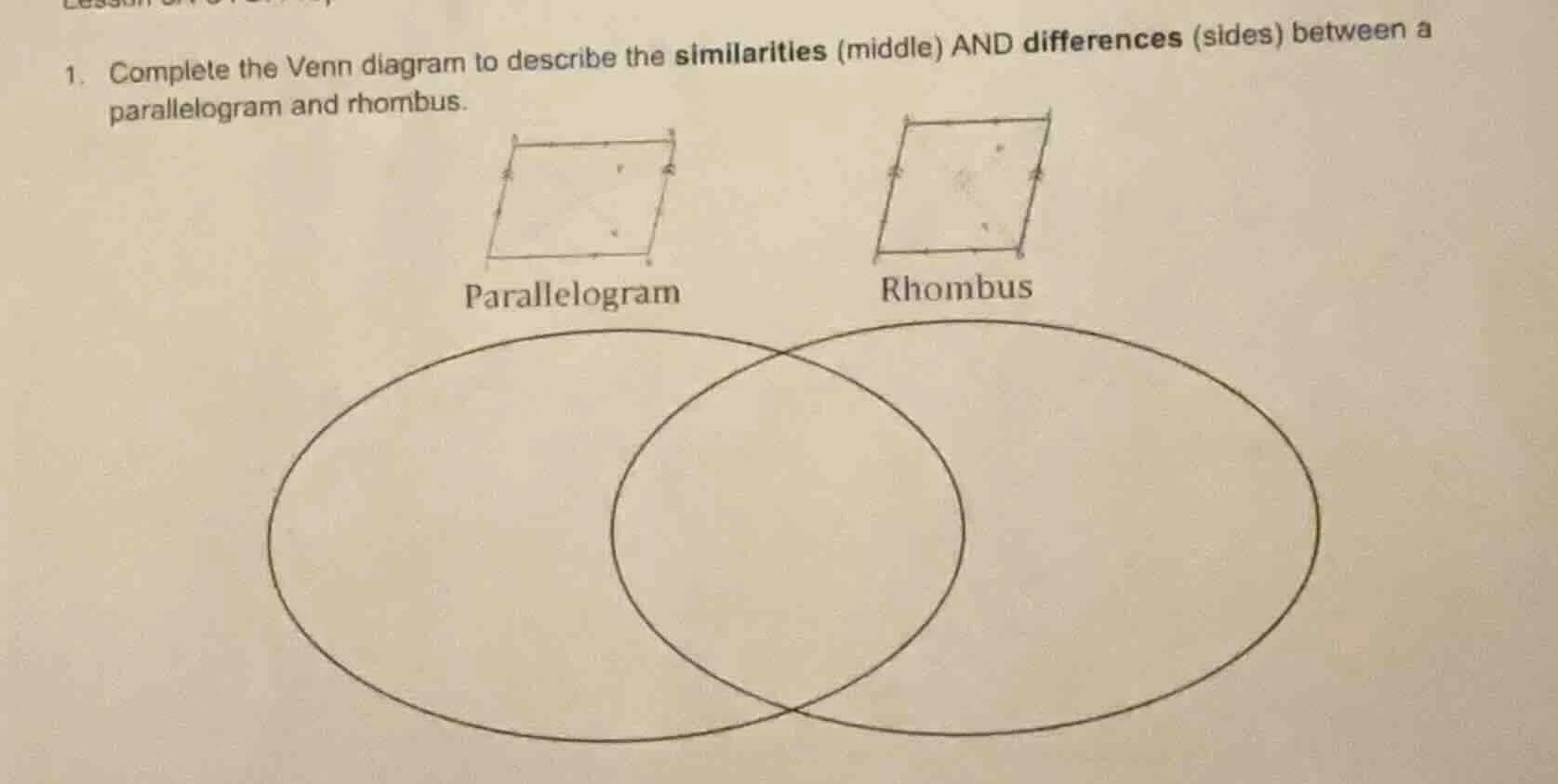 1. complete the venn diagram to describe the similarities (middle) and …