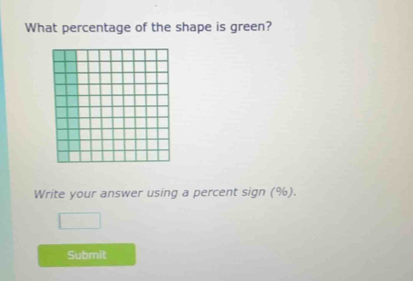 what percentage of the shape is green? write your answer using a percen…