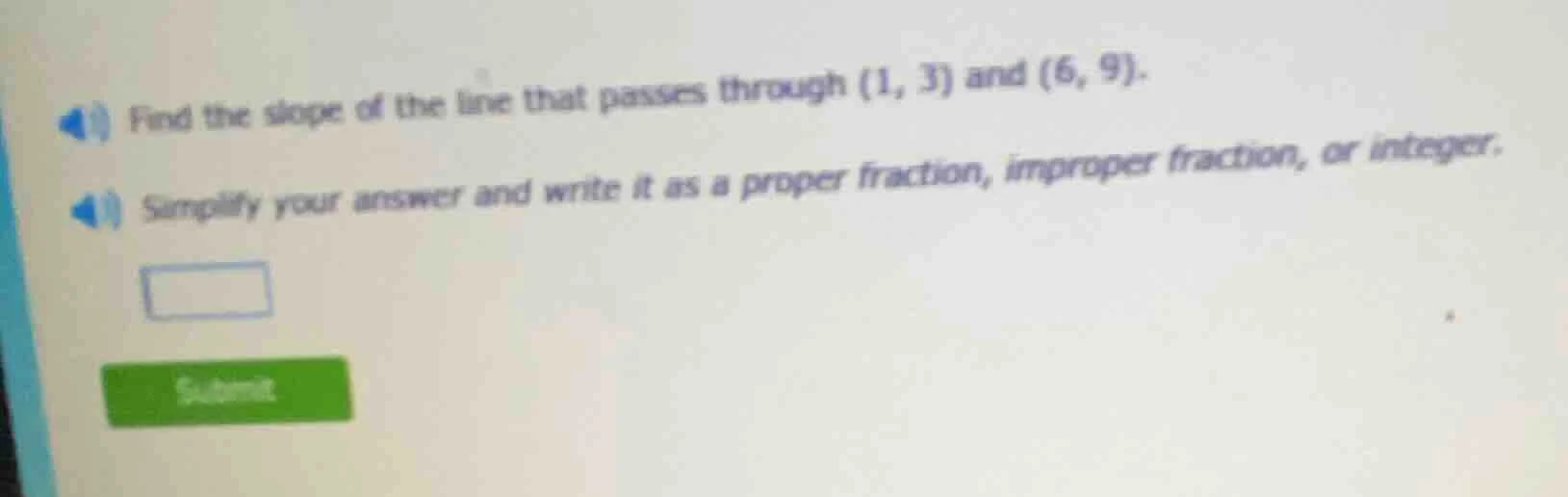 find the slope of the line that passes through (1, 3) and (6, 9). simpl…