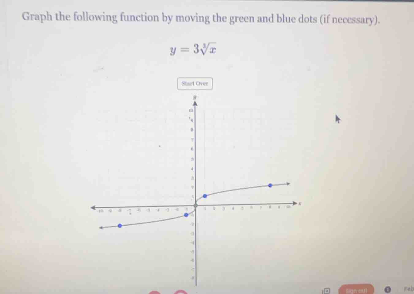 graph the following function by moving the green and blue dots (if nece…