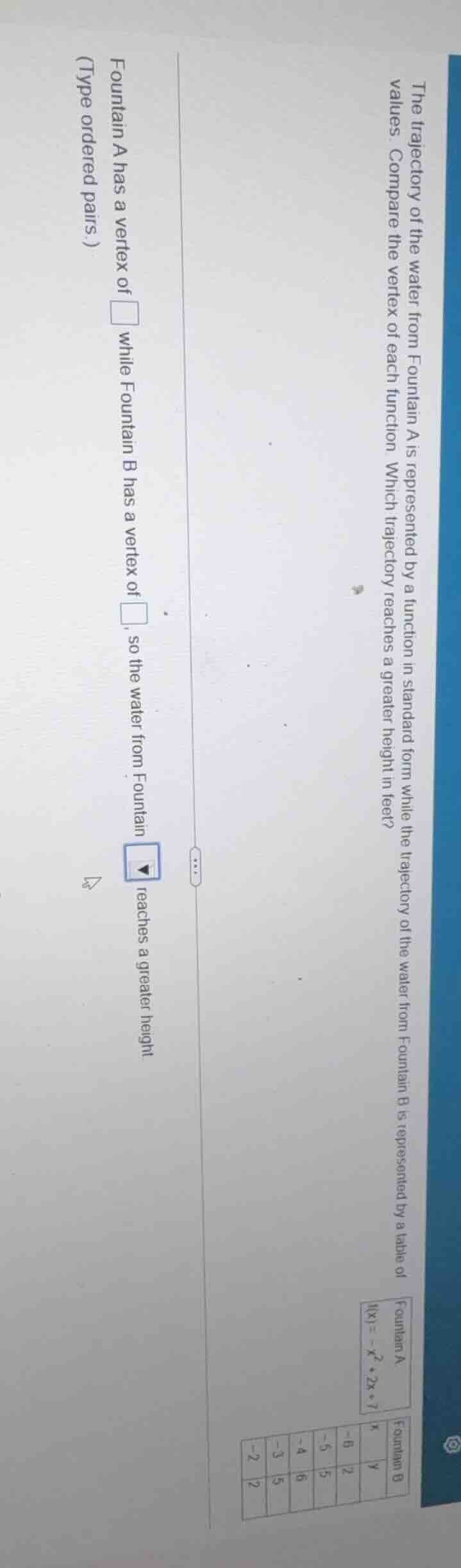 the trajectory of the water from fountain a is represented by a functio…