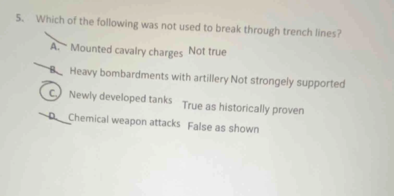 5. which of the following was not used to break through trench lines? a…