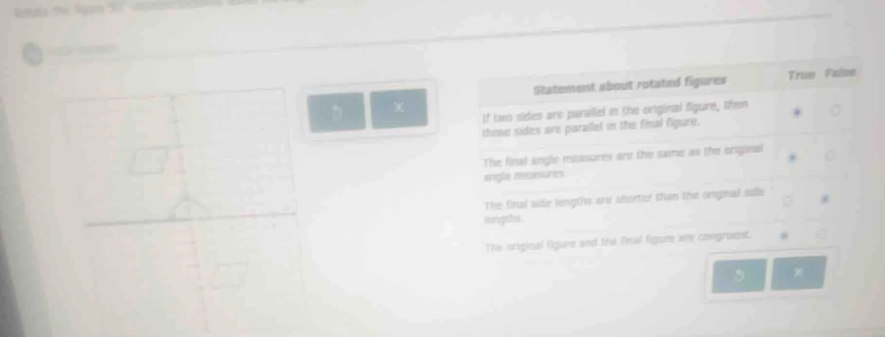 statement about rotated figures if two sides are parallel in the origin…
