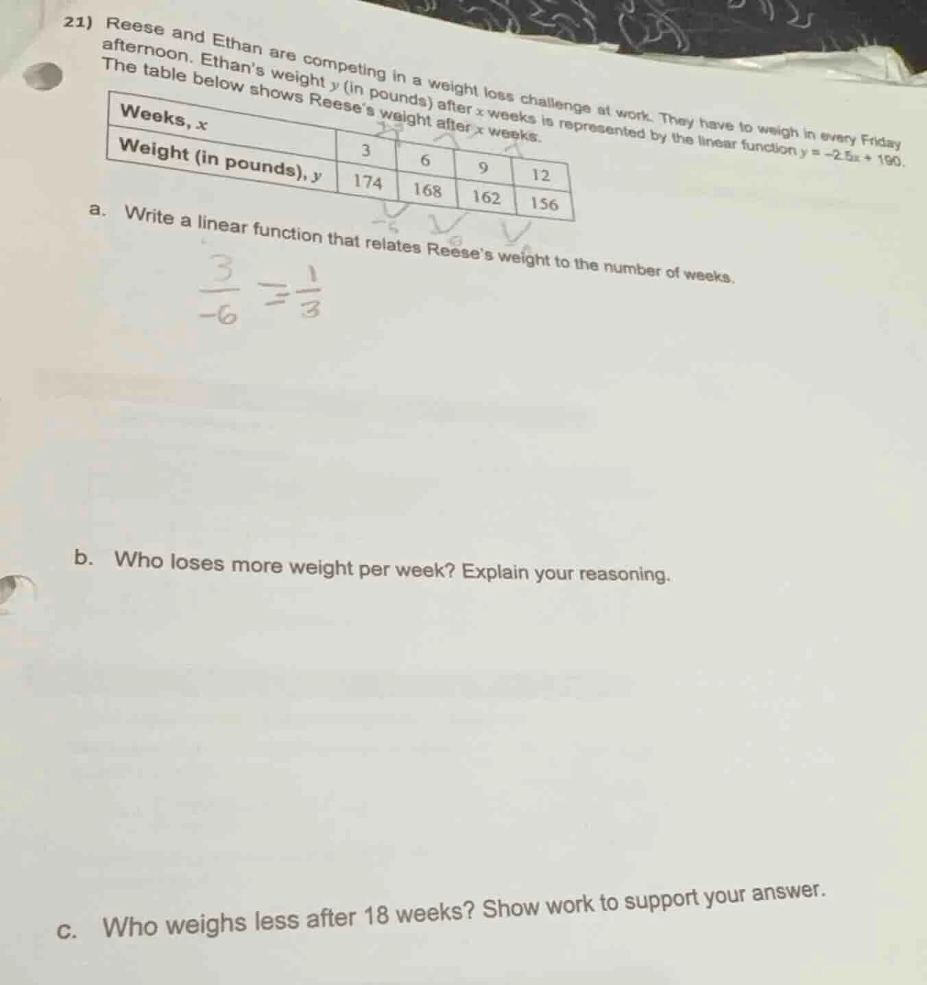 21) reese and ethan are competing in a weight loss challenge at work. t…