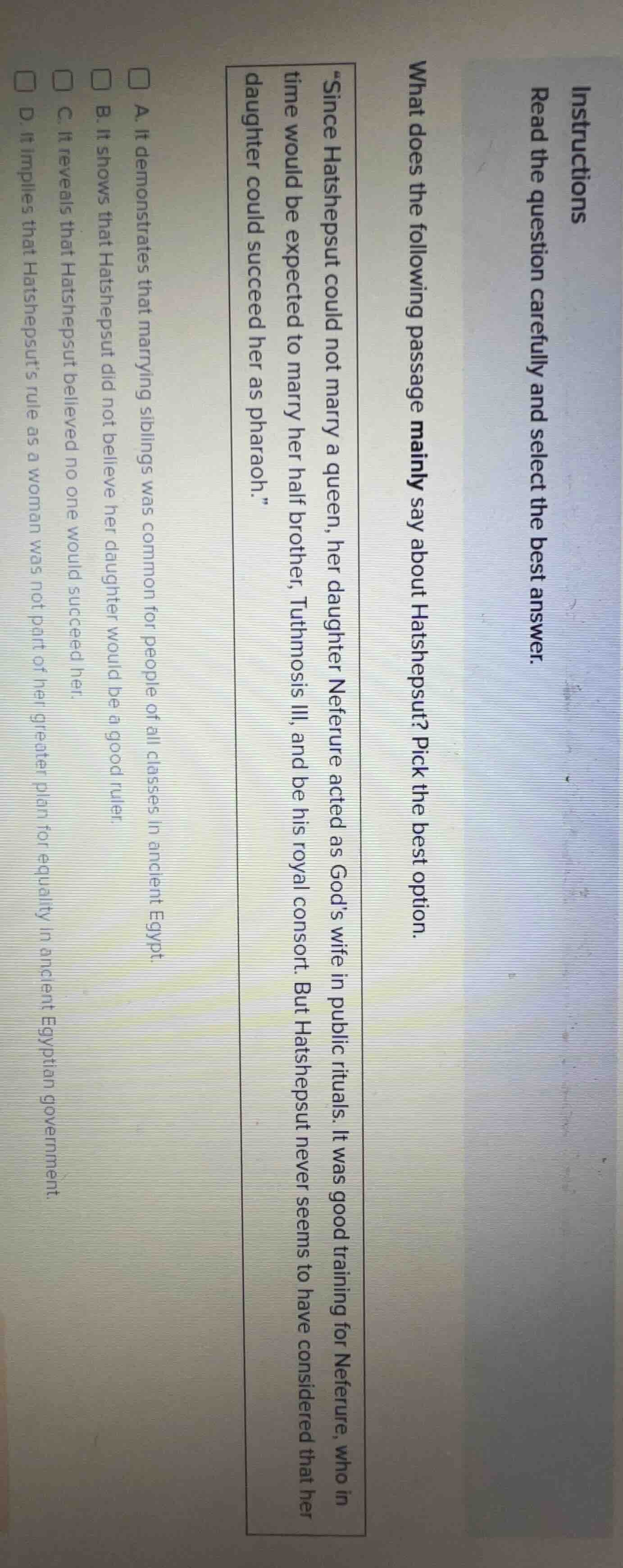 instructions read the question carefully and select the best answer. wh…