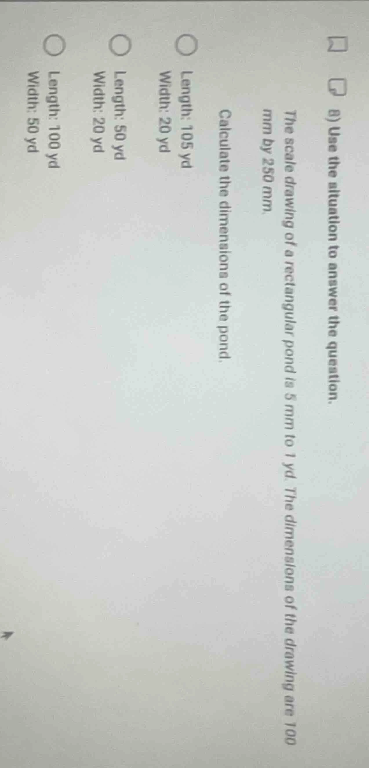 8) use the situation to answer the question. the scale drawing of a rec…