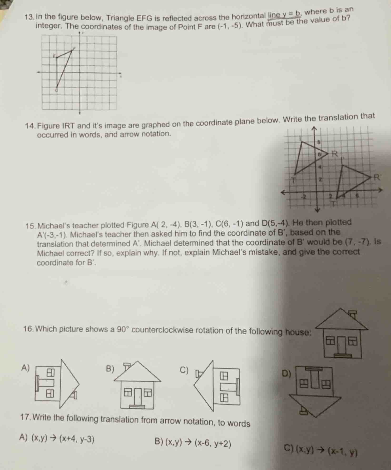13. in the figure below, triangle efg is reflected across the horizonta…