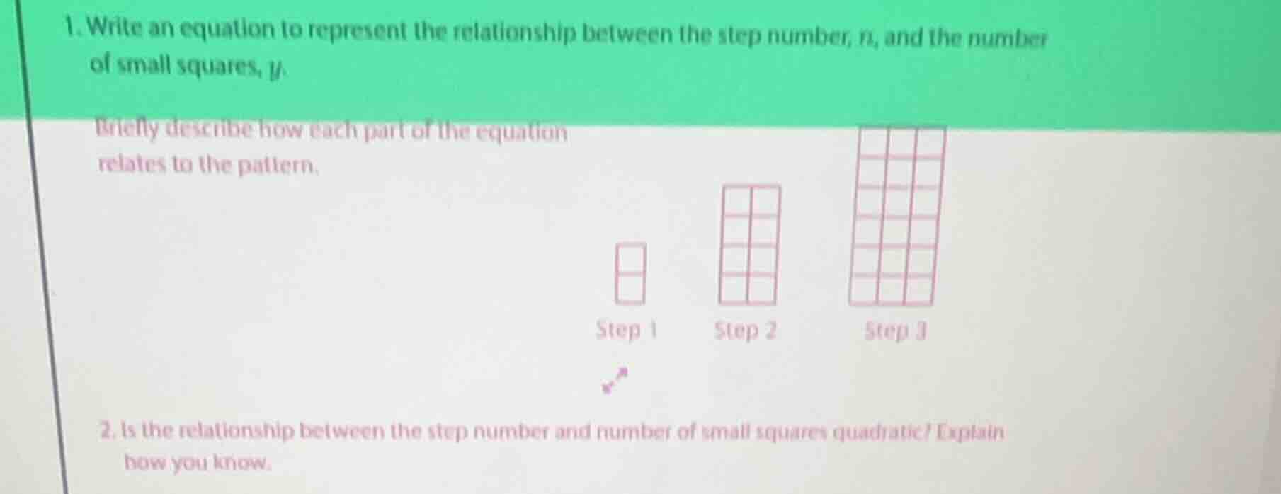 1. write an equation to represent the relationship between the step num…