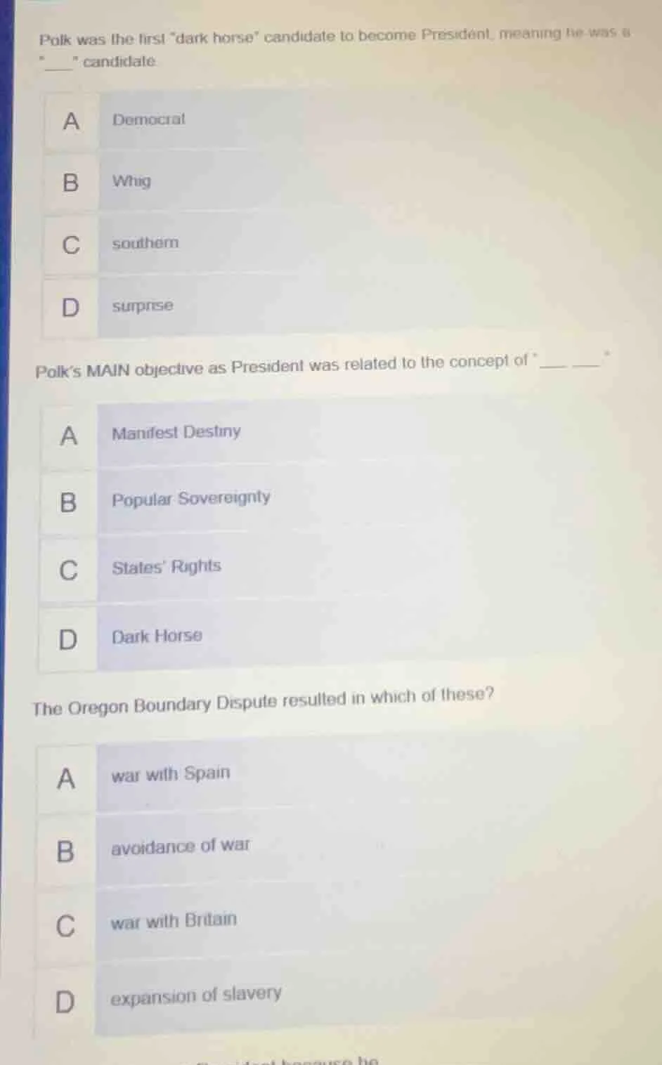 polk was the first \dark horse\ candidate to become president, meaning …