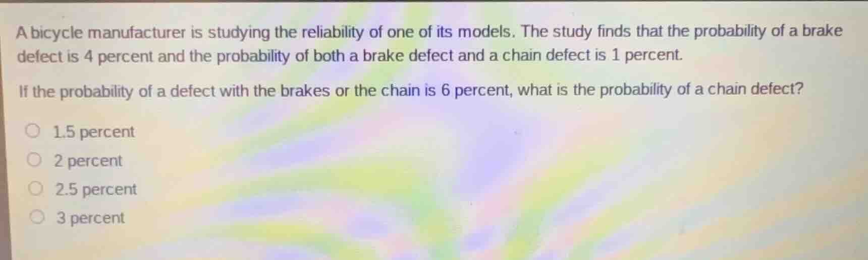 a bicycle manufacturer is studying the reliability of one of its models…