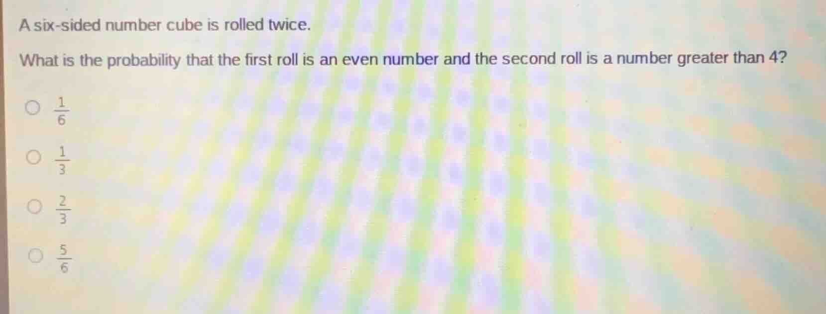 a six - sided number cube is rolled twice. what is the probability that…