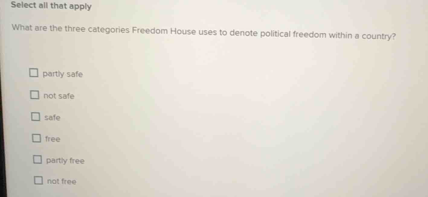 select all that apply what are the three categories freedom house uses …