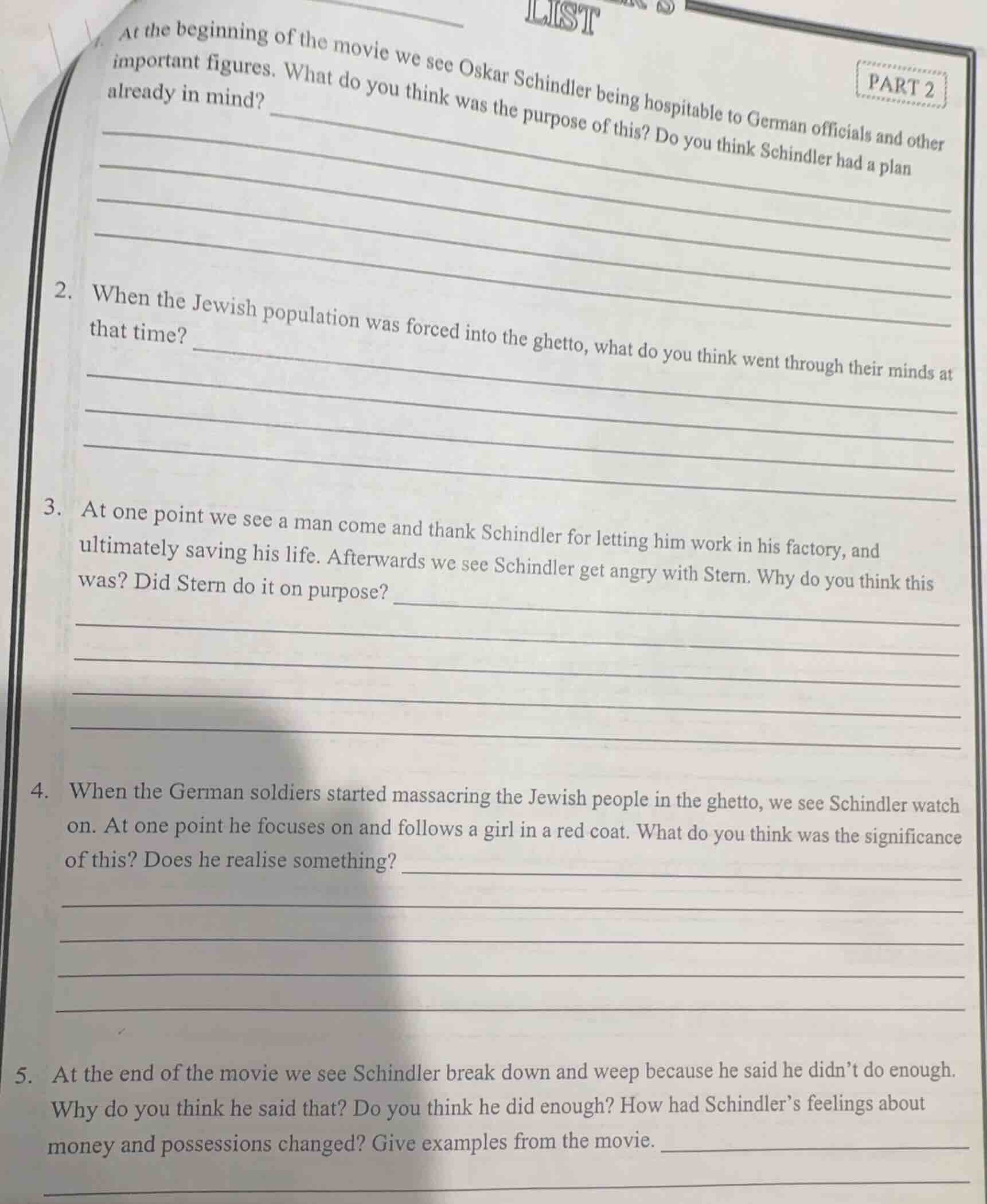 1. at the beginning of the movie we see oskar schindler being hospitabl…